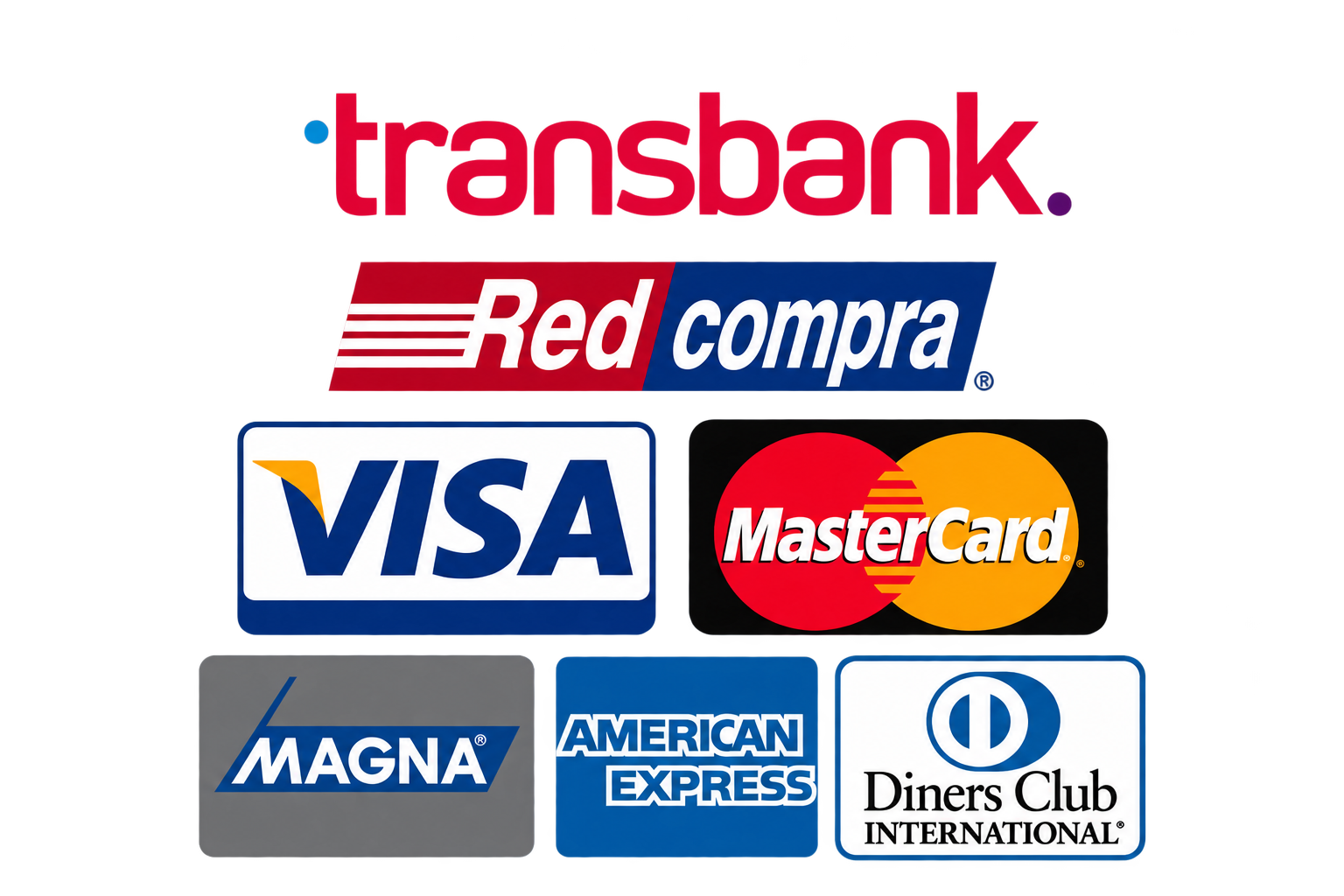 Medios de pago: Transbank, Redcompra, Visa, Mastercard, Magna, American Express y Diners Club